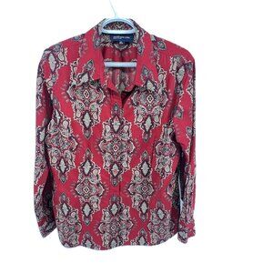 ❤️Jones New York Signature Women's 100% Cotton Shirt – Size XL Rich red  paisley